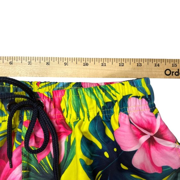 US Surf Club Swimwear Short Mens Medium Yellow Pink Floral Tropical Trunk Mesh L - Picture 6 of 12